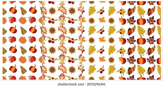 Set of vector autumn seamless patterns for Thanksgiving Day. 