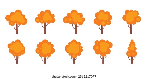 Set Vector Autumn Tree Illustration