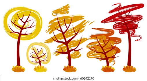 Set of vector autumn trees icon