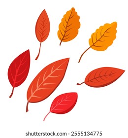 Satz von Vektor herbstgelben trockenen Blättern. Flache Illustration mit braunen Pflanzen für Design