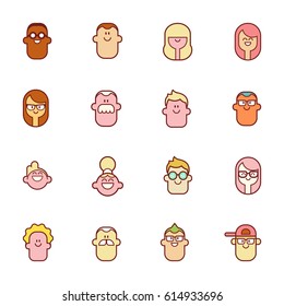 Set of vector avatar icons in cartoon flat style isolated on white background.
