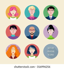 Set of Vector Avatar. Includes Icons in Flat Design Style  Men and Women in Business and Casual Style 