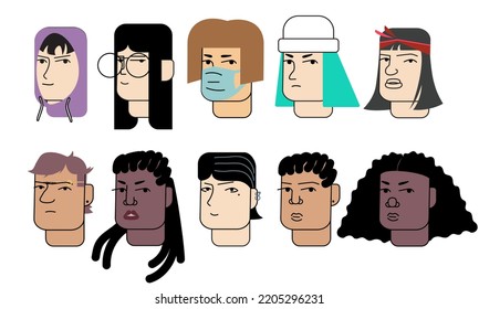 Set of vector avatars with agender characters