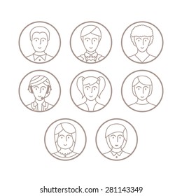 Set of vector avatars and characters in mono thin line style