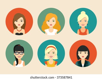 Set of vector avatars of different women app icons. vector flat illustration