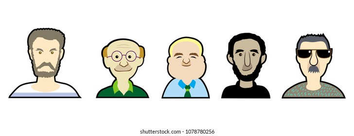 Set of vector avatars icons men in different style. Ordinary men.