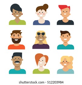 Set of vector avatars icons men and women in circular background