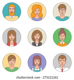 Set of vector avatars, outline style 
