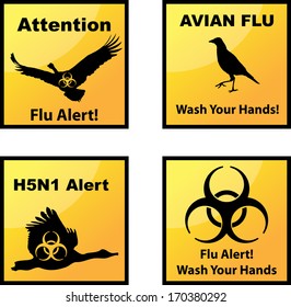 Set of vector Avian flu alerts icons