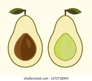 Set of vector avocado slices. Cartoon hand drawn flat style isolated icons on white. 