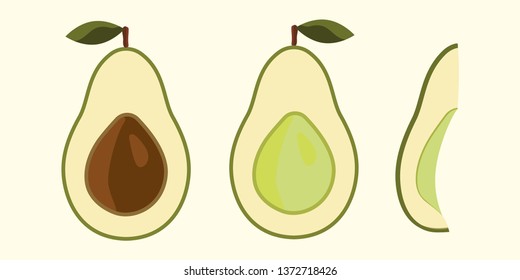 Set of vector avocado slices. Cartoon hand drawn flat style isolated icons on white. 