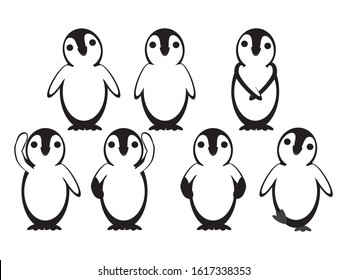 Set of Vector Baby Penguins on White background