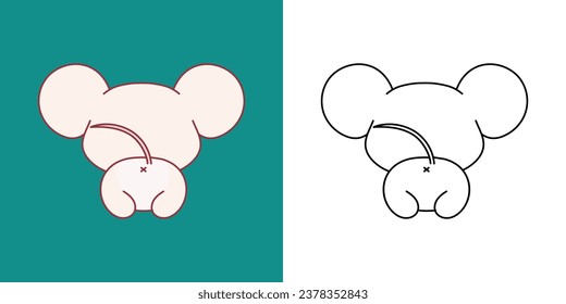 Set Vector Baby Rat Multicolored and Black and White. Kawaii Clip Art Rat. Cute Vector Illustration of a Kawaii Animal for Stickers, Baby Shower, Coloring Pages. 