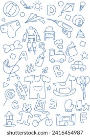 Set vector of baby's good. A collection of doodles on the theme of baby equipment. 
Baby means boy and girl. Familiy feel.