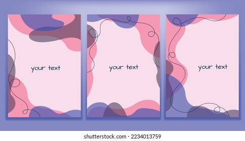 Set of vector background and frame template with place for text in simple modern style. Hand drawn wedding invitation or greeting cards, social media wallpaper.