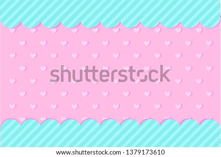Set of vector background with hearts and dots for invitation card. Candy shop showcase frame. Pink, turquoise backdrop for gender reveal, baby shower, little princess birthday lol party. Girlish style Stock photo © 