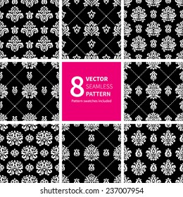 Set of vector background with ornamental floral damask elements. Seamless pattern for your design wallpapers, pattern fills, web page backgrounds, surface textures.