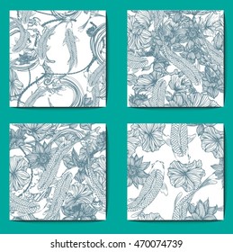 Set vector background seamless lotus and koi.