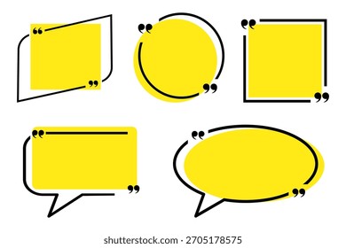 Set of Vector background template for quote with bracket. Speech bubble with bracket. Empty frame for messages. Quote text form for motivation inspiration.