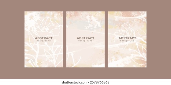 A set of vector backgrounds in an abstract style with soft pastel colors. These high-quality designs are perfect for packaging, covers, backdrops, and text placement. The smooth gradients and organic 