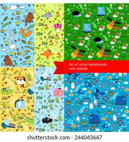Set of vector backgrounds with animals