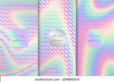 Conjunto de fondos de Vector con texturas holográficas brillantes para un diseño de embalaje de lujo. Fondo multicolor para proyectos de lujo
