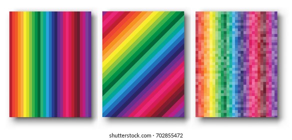 Set of Vector Backgrounds for Brochure Covers with bright and colorful Rainbow graphics, letter size