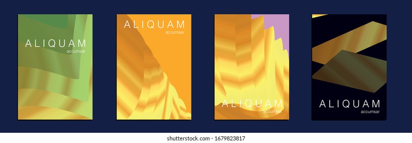 Set of Vector Backgrounds for Business Flyers. Fluid Minimal Cover. 1990 Paper Gradient Backdrop. Luxury Abstract Brochure. Liquid Texture for Foil Label. Vintage Cosmic Design. Metallic Gold Yellow