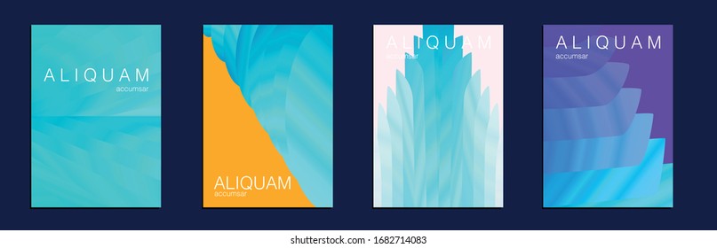 Set of Vector Backgrounds for Business Flyers. 1990 Paper Gradient Backdrop. Luxury Abstract Brochure. Metallic Gold Blue Fluid Minimal Cover. Liquid Texture for Foil Label. Vintage Cosmic Design.