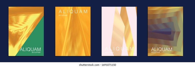 Set of Vector Backgrounds for Business Flyers. Metallic Gold Yellow 1990 Paper Gradient Backdrop. Luxury Abstract Brochure. Liquid Texture for Foil Label. Vintage Cosmic Design. Fluid Minimal Cover.