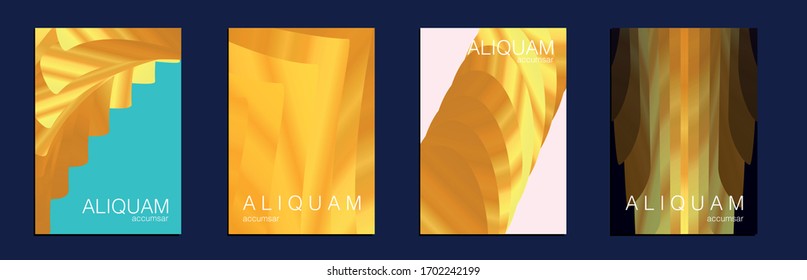 Conjunto de fondos vectores para volantes empresariales. Fondo de degradado de papel de 1990. Folleto abstracto de lujo. Textura líquida para la etiqueta de aceite. Diseño Cósmico Vintage. Tapa Mínima De Aceite De Oro Metálico.