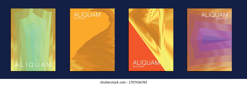 Set of Vector Backgrounds for Business Flyers. Liquid Texture for Foil Label. Vintage Cosmic Design. Metallic Gold Yellow 1990 Paper Gradient Backdrop. Luxury Abstract Brochure. Fluid Minimal Cover.