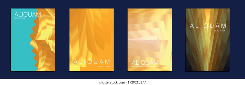 Set of Vector Backgrounds for Business Flyers. Metallic Gold Yellow Fluid Minimal Cover. 1990 Paper Gradient Backdrop. Luxury Abstract Brochure. Liquid Texture for Foil Label. Vintage Cosmic Design.