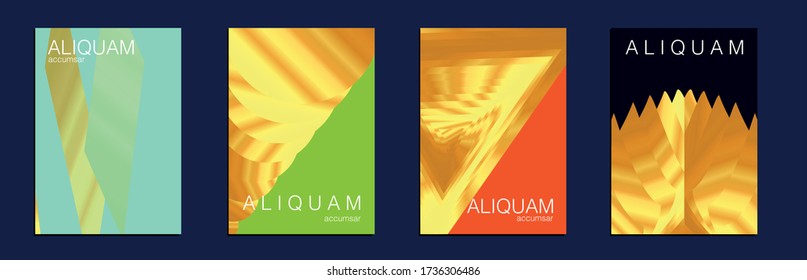 Set of Vector Backgrounds for Business Flyers. 1990 Paper Gradient Backdrop. Luxury Abstract Brochure. Metallic Gold Yellow Liquid Texture for Foil Label. Vintage Cosmic Design. Fluid Minimal Cover.