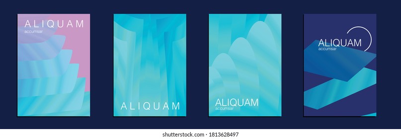 Set of Vector Backgrounds for Business Flyers. Metallic Gold Blue Fluid Minimal Cover. Liquid Texture for Foil Label. Vintage Cosmic Design. 1990 Paper Gradient Backdrop. Luxury Abstract Brochure.
