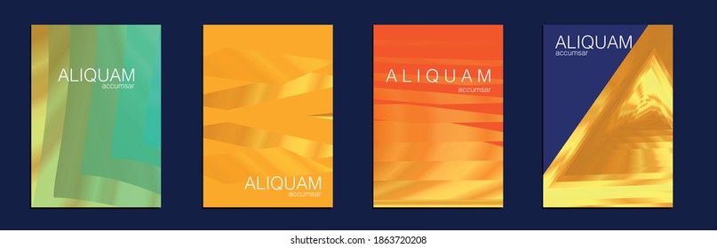 Set of Vector Backgrounds for Business Flyers. Metallic Gold Yellow 1990 Paper Gradient Backdrop. Luxury Abstract Brochure. Fluid Minimal Cover. Liquid Texture for Foil Label. Vintage Cosmic Design.