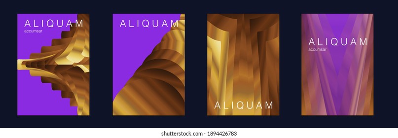 Set of Vector Backgrounds for Business Flyers. Liquid Texture for Foil Label. Vintage Cosmic Design. Metallic Gold Yellow 1990 Paper Gradient Backdrop. Luxury Abstract Brochure. Fluid Minimal Cover.