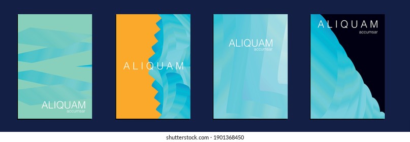 Set of Vector Backgrounds for Business Flyers. Liquid Texture for Foil Label. Vintage Cosmic Design. Fluid Minimal Cover. 1990 Paper Gradient Backdrop. Luxury Abstract Brochure. Metallic Gold Blue