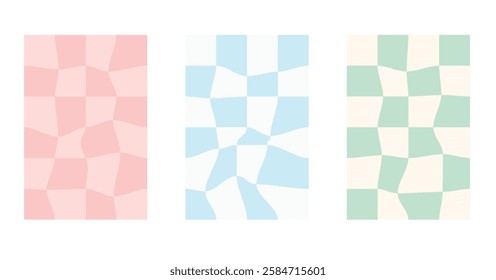 A set of vector backgrounds in a checkerboard style with soft pastel colors, ideal for modern design projects and creative applications. Perfect for digital art, website backgrounds, and graphic desig