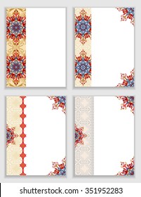 Set of vector backgrounds with decorative floral elements. Decorative floral ornament in East style. Cards with traditional ornamental elements in Oriental style.