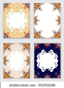 Set of vector backgrounds with decorative floral elements. Decorative floral ornament in East style. Cards with traditional ornamental elements in Oriental style.
