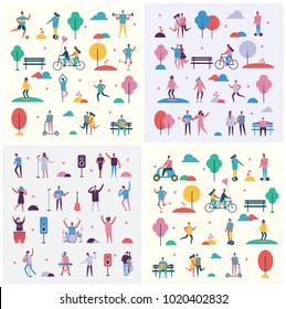 Set of vector backgrounds in flat design of different people activities