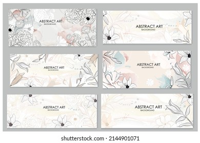 Set of vector backgrounds with flowers and plants on a watercolor background.