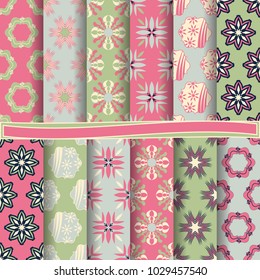 Set of vector backgrounds illustration. Abstract shapes and decorative flowers