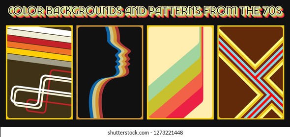 Set of Vector Backgrounds and Patterns from the 70s Vintage Color Palette