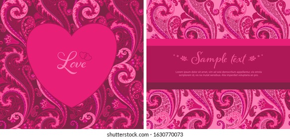 set of vector backgrounds with seamless paisley pattern. templates for creative use for web page, print, packaging, card, invitation design, wallpaper, wedding, Valentine's day. floral ornaments.