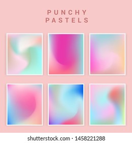 Set of vector backgrounds in sweet vibrant pastel tones, cute caramel colors. Refined vibrant juicy palettes for poster or cover design in vaporwave style.