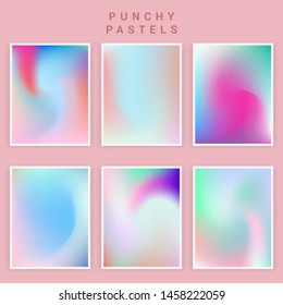 Set of vector backgrounds in sweet vibrant pastel tones, cute caramel colors. Refined vibrant juicy palettes for poster or cover design in vaporwave style.