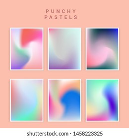 Set of vector backgrounds in sweet vibrant punchy pastel tones, cute caramel colors. Refined vibrant juicy palettes for poster or cover design in vaporwave style.