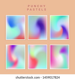 Set of vector backgrounds in sweet vibrant pastel tones, cute caramel colors. Refined vibrant juicy palettes for poster or cover design in vaporwave style.